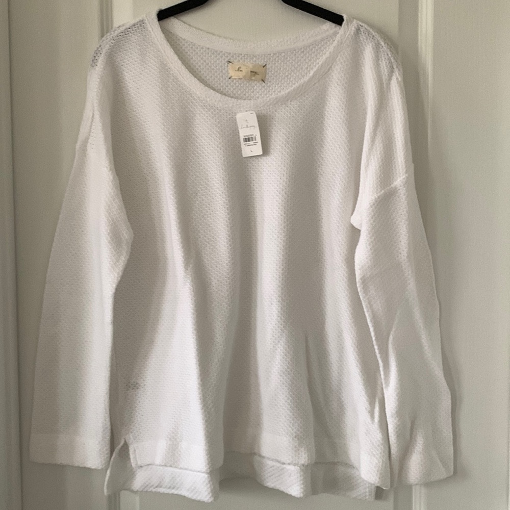 NWT LOU & GREY Honeycomb Drop Shoulder High-Low Hem Long Sleeves Knit Top Size L